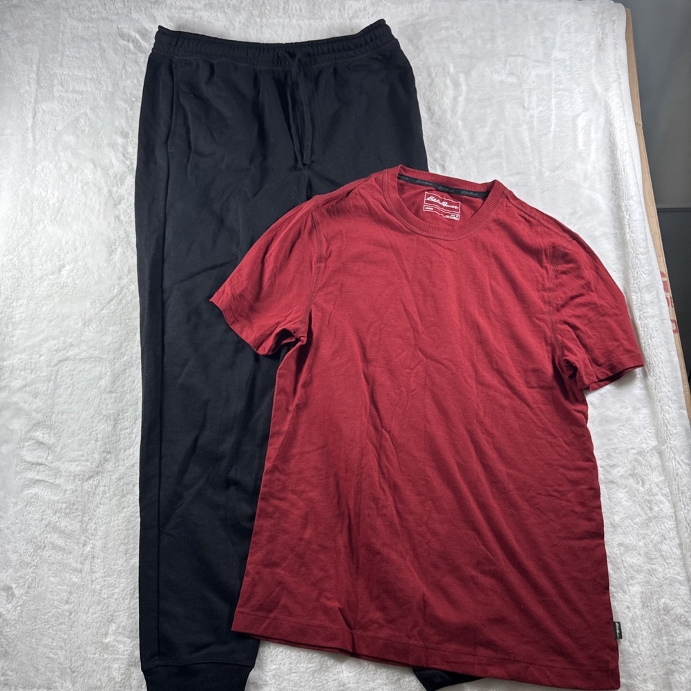 Eddie Bauer Men's 2-piece Lounge Set Black pant & Red Tee Shirt Size M
